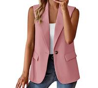 Blazer sans Manches pour Femme Casual Slim Fit Boutons Blouson Jacket Élégant Cardigan Gilet OL Bureau Affaires Veste Costume Manteau avec Poches