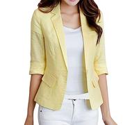 Blazer Sportif et Élégant en Lin à Manches 3/4 - Veste d'Été Légère Cintrée pour Femme - Coupe de Transition