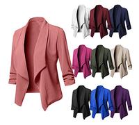 Blazer sportif et élégant pour femme - Veste d'hiver longue - Sans capuche - En coton - Coupe ajustée - Revers - Blazer décontracté - Pour le travail, rose, XXXL