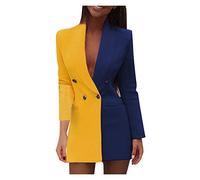 Blazer surdimensionné pour femme des années 80 - Blazer bicolore - Longueur genou - Robe blazer pour mariage Sweat Blazer long blazer cintré sportif - Veste blazer cintrée, jaune, L