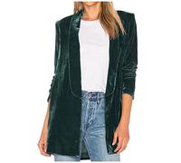 Blazer uni à manches longues en velours pour femme - Veste élégante en velours - Grande taille - Ouvert sur le devant - Blazer décontracté pour le travail et le bureau, A01-vert., L