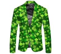 Blazer Veste formelle pour homme avec poches 1 bouton pour mariage, bal de fin d'année, boutonnière, veste sportive avec boutons Luck of The Irish Trèfle Costume de carnaval, P vert., L