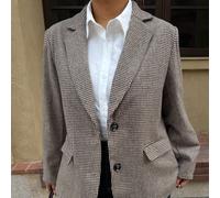 Blazer vintage marron grande taille style pied-de-poule pour l'hiver, avec un design croisé à l'arrière, blazer pour le Nouvel An, tenue style "old money" 0XL,1XL,2XL,3XL,4XL,5XLTissu tissé