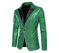 Blazers à paillettes brillantes pour homme, smoking, fête, dîner, bal de fin d'année, costume à un bouton, Vert, XL