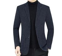 Blazers classiques en tweed for hommes, coupe slim, veste sport légère, bleu écossais, vestes costume formelles à deux boutons(3XL)