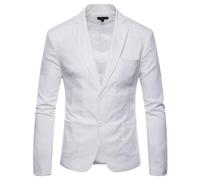 Blazers en lin et coton pour homme - Blazer tendance à deux boutons - Revers cranté - Polyvalents - Non doublés - Légères - Vestes intelligentes - Vestes habillées - Veste de dîner - Veste de smoking
