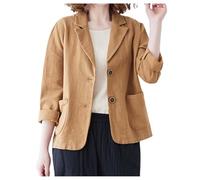Blazers Femme - Chemisier À Manches Longues en Lin pour Femme Coupe Ample Chemise Décontractée pour Le Printemps Et L'Automne Style Littéraire Polyvalent (Khaki M)