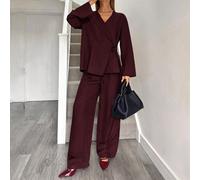 Blazers pour femmes grandes tailles, ensemble bordeaux, costume, tenue de bureau pour dames, tenue d'affaires pour dames, deux pièces tenues d'automne, tenues assorties pour couples, ensemble chemise,