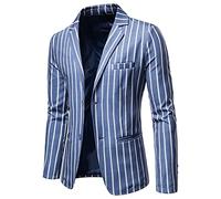 Blazers pour homme 2025 Blazer de costume à deux boutons avec poches, vestes rayées, smoking régulier, coupe ajustée, manteaux habillés d'affaires, Blazer bleu pour homme, XL