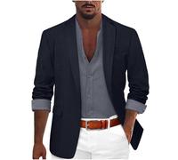 Blazers pour homme Blazer d'été décontracté en lin Veste légère et ajustée en coton à simple boutonnage, Blazer bleu foncé pour homme, XL