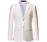 Blazers pour Hommes Royaume-uni, Blazer Décontracté pour Hommes 2 Boutons Blanc Slim Fit Blazer Veste De Coupe Régulière Veste De Costume D’Affaires Formelle éléga, L