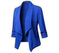 Blazers Veste à manches longues pour femme avec ouverture sur le devant, style classique, rétro, cocktail, fête, couleur unie, confortables pour le bureau ou les affaires, bleu, M