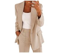 Blazers Veste d'été pour femme grande taille, manches longues classiques avec ouverture frontale, mode, bureau, coupe flatteuse, légère, couleur unie, rétro, cocktail, beige, M