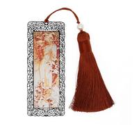 BLBMH Alphonse Mucha Marque-page en métal pour femme Joli marque-page avec pompons - Hiver