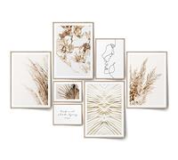 BLCKART Bohemian Dream Set d'affiches beiges imprimées recto-verso pour chambre à coucher, chambre, herbe de la pampa, décoration murale (L | 4 x A3 | 1 x A4 | 2 x A5 | Sans cadre)