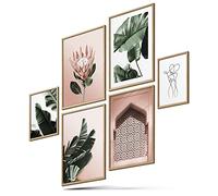 BLCKART Botanic Rose Set de posters naturels Plantes Décoration de salon Chambre à coucher Vert Rose (L | 4 x A3 | 2 x A4 | Sans cadre)