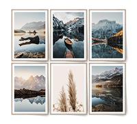 BLCKART - Infinity - Dreamy Mountains - Ensemble d'images - Posters élégants au motif de roseaux - Double face - Montagnes - Décoration pour salon scandinave (M - 6 x A4 - 21 x 29,7 cm - Sans cadre