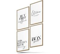 BLCKART Lot de 4 posters muraux modernes avec dictons - Poster de qualité supérieure pour salle à manger - Images pour décoration murale - Format A3