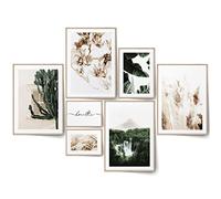 BLCKART Lot de 7 posters Botanic Green Beige - Plantes bohèmes et nature - Pour chambre à coucher et salon - 4 x A3 - 1 x A4 - 2 x A5 - Sans cadre