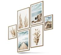 BLCKART - Lot de posters avec motif « côte », « plage beige » - Images d'herbe de la pampa - Phare - Dunes - Décoration moderne pour chambre à coucher (L - 4 x A3-2 x A4 - Sans cadre)