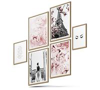 Blckart Rose Paris Jeu d'images/posters/tableaux muraux, élégant, double face, avec motif de roses naturelles, idéal comme décoration, taille M : 4 formats A4 et 2 formats A5, sans cadre, roses