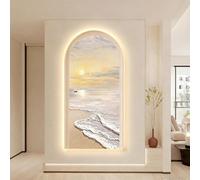BLCKTIGR 3D LED Décoration Murale, Décor Mural Arc-en-Ciel Paysage Côtier Coucher de Soleil, Murale Rétroéclairée Dimmable pour Entrée, Salon, Chambre(C,60 * 120cm/23.62 * 47.24in)