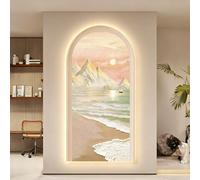 BLCKTIGR 3D LED Décoration Murale, Décor Mural Arc-en-Ciel Paysage Côtier Coucher de Soleil, Murale Rétroéclairée Dimmable pour Entrée, Salon, Chambre(A,40 * 80cm/15.75 * 31.5in)