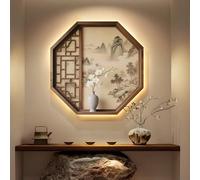 BLCKTIGR 3D LED Décoration Murale, Murale Octogonale Style Chinois Lattice Paysage, Rétroéclairée Dimmable pour Entrée, Salon, Chambre(A,80 * 80cm/31.5 * 31.5in)
