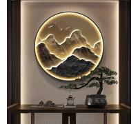 BLCKTIGR 3D LED Décoration Murale, Murale Rond Paysage Montagnard LED, Rétroéclairée Dimmable pour Entrée, Salon, Chambre, Bureau(A,80 * 80cm/31.5 * 31.5in)