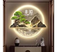 BLCKTIGR Art Mural 3D LED, Moderne avec Grandes Sculptures murales Lumineuses LED pour Salon Chambre, cerf Montagne Horloge & température(D,60 * 70cm/23.62 * 27.56in)