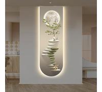 BLCKTIGR Art Mural LED 3D, Art Mural Cerf Chemin de Pierre Texturé 3D avec Éclairage LED, Applique Murale Minimaliste pour Entrée Couloir(A,30 * 90cm/11.81 * 35.43in)