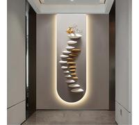 BLCKTIGR Art Mural LED 3D, Art Mural Cerf Chemin de Pierre Texturé 3D avec Éclairage LED, Applique Murale Minimaliste pour Entrée Couloir(D,30 * 90cm/11.81 * 35.43in)