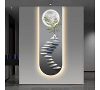 BLCKTIGR Art Mural LED 3D, Art Mural Cerf Chemin de Pierre Texturé 3D avec Éclairage LED, Applique Murale Minimaliste pour Entrée Couloir(B,33 * 100cm/12.99 * 39.37 in)