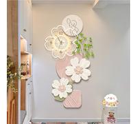 BLCKTIGR Art Mural LED 3D, Décoration Horloge Murale Florale Style Crème avec Bande LED Cachée, Applique Murale Minimaliste pour Chambre Couloir(B,50 * 100cm/19.69 * 39.37 in)