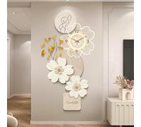 BLCKTIGR Art Mural LED 3D, Décoration Horloge Murale Florale Style Crème avec Bande LED Cachée, Applique Murale Minimaliste pour Chambre Couloir(D,50 * 100cm/19.69 * 39.37 in)