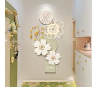 BLCKTIGR Art Mural LED 3D, Décoration Horloge Murale Florale Style Crème avec Bande LED Cachée, Applique Murale Minimaliste pour Chambre Couloir(C,40 * 80cm/15.75 * 31.5in)