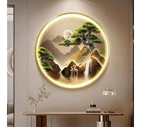BLCKTIGR Art Mural LED 3D - Décoration Murale LED Ronde « Paysage, Cascade et Cerf doré », Art Mural 3D rétroéclairé et dimmable pour entrée, Salon et Chambre(E,70 * 70cm/27.56 * 27.56in)