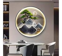 BLCKTIGR Art Mural LED 3D - Décoration Murale LED Ronde « Paysage, Cascade et Cerf doré », Art Mural 3D rétroéclairé et dimmable pour entrée, Salon et Chambre(F,60 * 60cm/23.62 * 23.62in)