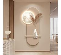 BLCKTIGR Art Mural LED 3D, Décoration Murale Lune & Vase Herbe de la Pampa avec Texture de Grès, Applique Murale LED Silicone Douce pour Entrée Salon(B,60 * 120cm/23.62 * 47.24in)