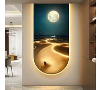 BLCKTIGR Art Mural LED 3D, Paysage Plage Lune Applique Murale Chaude Dimmable, Décoration Moderne en Porcelaine de Cristal pour Salon Chambre Couloir Entrée(B,60 * 120cm/23.62 * 47.24in)
