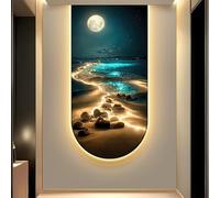 BLCKTIGR Art Mural LED 3D, Paysage Plage Lune Applique Murale Chaude Dimmable, Décoration Moderne en Porcelaine de Cristal pour Salon Chambre Couloir Entrée(A,40 * 80cm/15.75 * 31.5in)