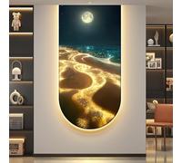 BLCKTIGR Art Mural LED 3D, Paysage Plage Lune Applique Murale Chaude Dimmable, Décoration Moderne en Porcelaine de Cristal pour Salon Chambre Couloir Entrée(C,50 * 100cm/19.69 * 39.37in)