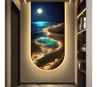 BLCKTIGR Art Mural LED 3D, Paysage Plage Lune Applique Murale Chaude Dimmable, Décoration Moderne en Porcelaine de Cristal pour Salon Chambre Couloir Entrée(D,40 * 80cm/15.75 * 31.5in)