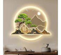 BLCKTIGR Décoration Murale 3D LED - Pin & Cerf Caractère Chinois Fu Murale, Sculpture Rétroéclairée pour Salon, Style Zen Moderne, Symbole de Bonne Chance Fortune(C,60 * 50cm/23.62 * 19.69in)