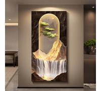 BLCKTIGR Décoration Murale 3D - LED, Œuvre Murale 3D Montagne Cascade Cerf Rétroéclairée LED, Sculpture Murale Lumineuse Moderne pour Entrée, Salon Décoration Maison(C,40 * 80cm/15.75 * 31.5in)