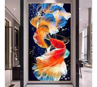 BLCKTIGR Décoration Murale 3D - LED, Œuvre Murale 3D Poisson Rouge Rétroéclairée LED, Sculpture Murale Lumineuse Moderne pour Entrée, Salon Maison(E,50 * 100cm/19.69 * 39.37in)