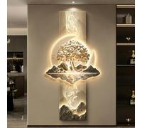 BLCKTIGR Décoration Murale LED 3D - Arbre à Argent doré et Poissons Koi Lumineux, rétroéclairage pour entrée, Sculpture de Style Chinois Moderne(B,70 * 140cm/27.56 * 55.12in)