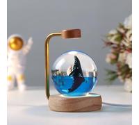 BLCKTIGR Lampe en résine océanique 3D, Boule de Cristal à Baleine, veilleuse Artisanale époxy avec Vie Marine, LED Chaud, déco Chevet pour Chambre et Bureau(G)