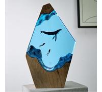 BLCKTIGR Lampe en résine océanique Artisanale avec Couple de plongeurs et Requin Baleine, veilleuse LED USB Diorama sous-Marin,décoration intérieure pour(Y)