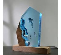 BLCKTIGR Lampe en résine océanique Artisanale avec Couple de plongeurs et Requin Baleine, veilleuse LED USB Diorama sous-Marin,décoration intérieure pour(B)